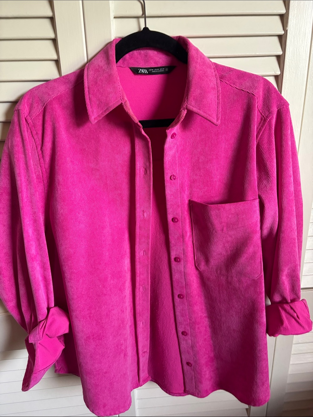 Zara Bright Hot Pink Corduroy Button-Down Shirt